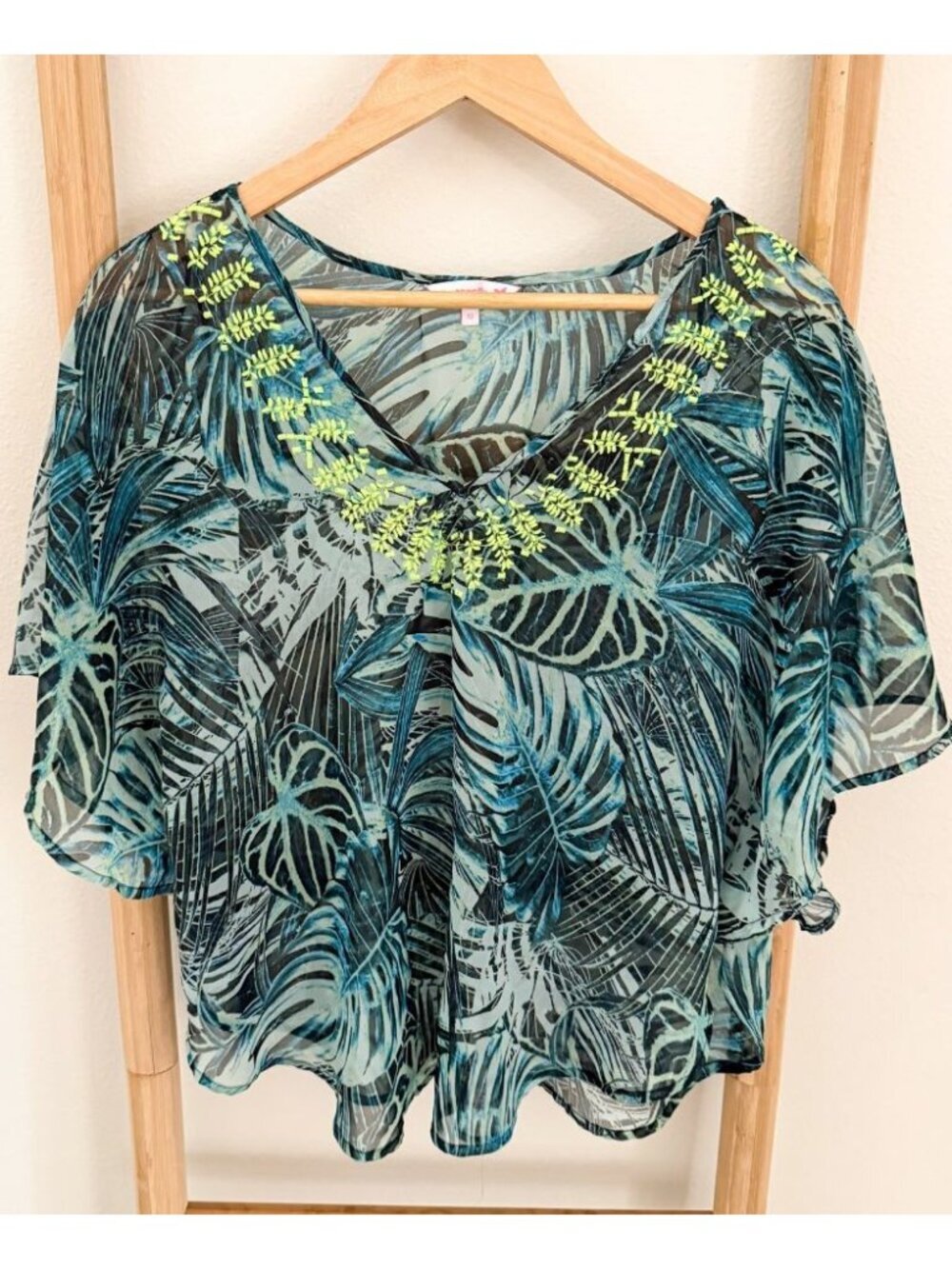 Butterfly by Matthew Williamson Tropical Leaf Embellished Sheer Blouse Size 12